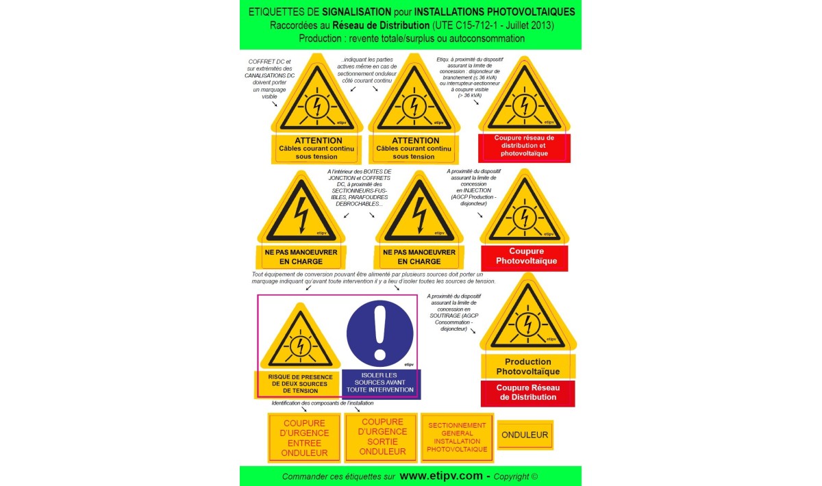 Planches d'étiquettes spécifiques pour installations raccordées au réseau Planches d'étiquettes spécifiques pour installations raccordées au réseau